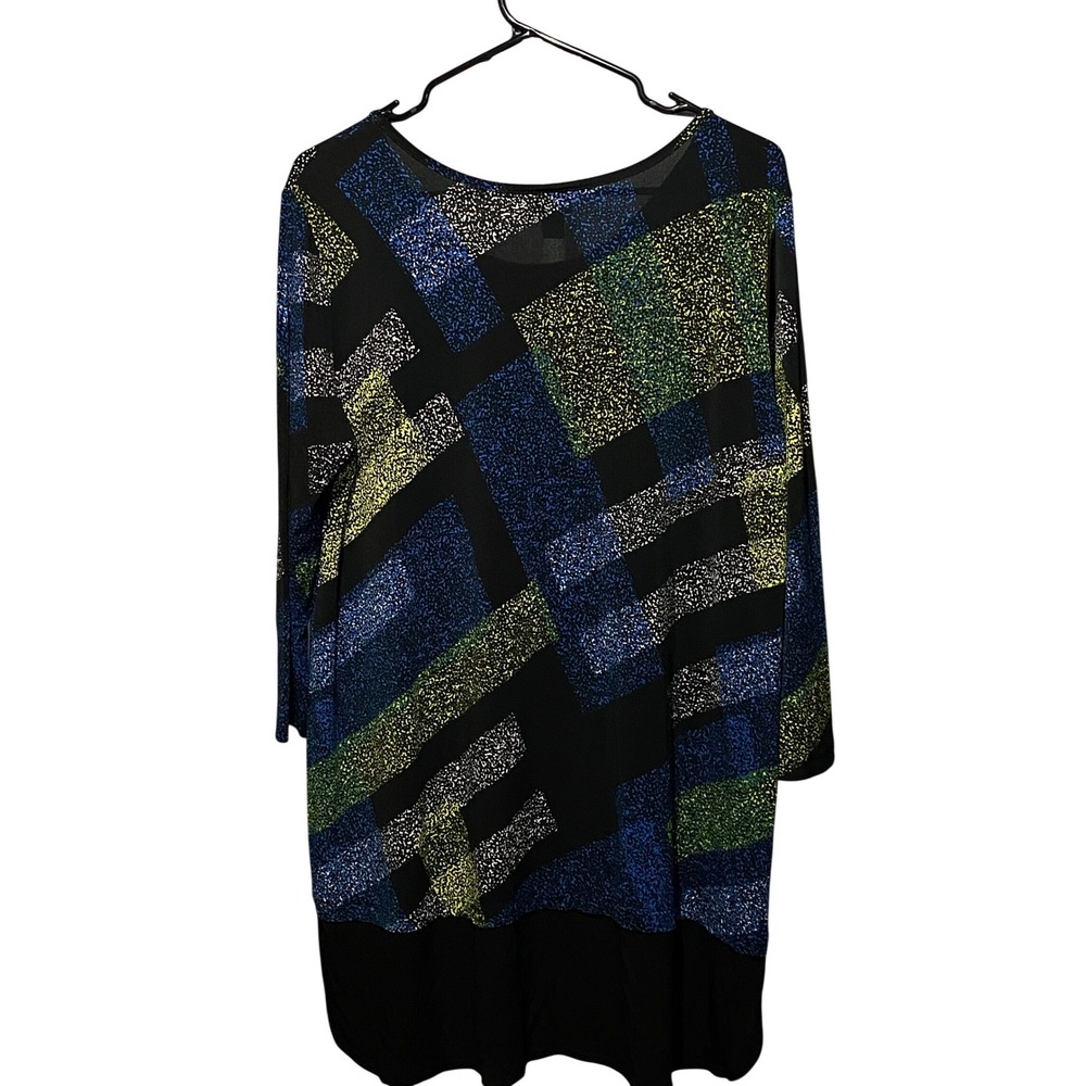 Clara Sunwoo Large Abstract Geometric Tunic Blue Green 3/4 Sleeve Stretch Top - Picture 2 of 6